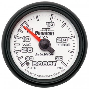 Auto Meter 2-1/16" BOOST/VACUUM, 30 IN HG/30 PSI, MECHANICAL, PHANTOM II #7503