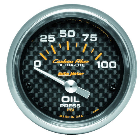 Autometer 2-1/16" OIL PRESSURE, 0-100 PSI, AIR-CORE, CARBON FIBER 4727