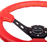 NRG INNOVATIONS Deep Dish Series Leather Finish Red w/ Yellow Stiching