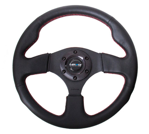 NRG RST-007R Reinforced Sport Steering Wheel 320mm Dual Button Black Spoke Black Leather
